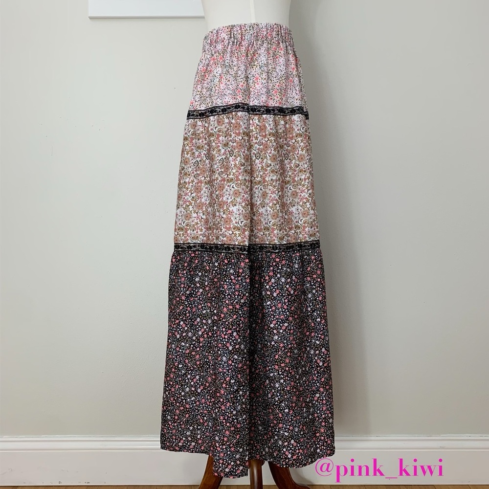 H Halston Floral and Lace Washed Satin Maxi Skirt - Picture 9 of 12